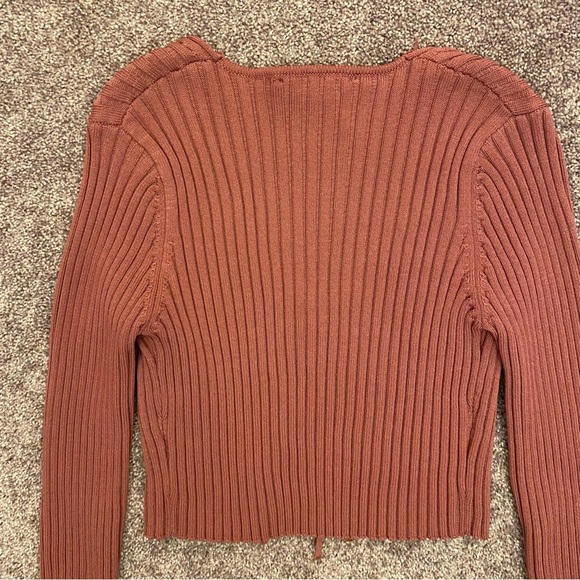 Zara Women's Ribbed Knit Tie Front Long Sleeve Crop Cardigan Sweater Top Size M - Picture 6 of 12